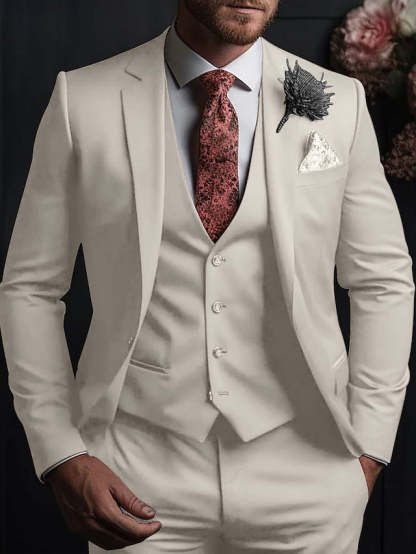 Three-Button Single Breasted Tailored Fit Wedding Suit For Men