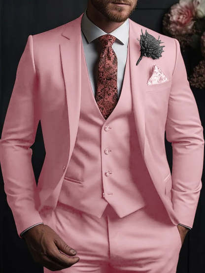 Three-Button Single Breasted Tailored Fit Wedding Suit For Men