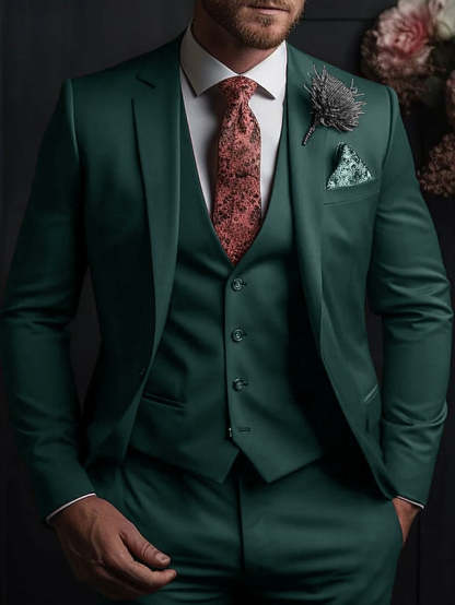 Three-Button Single Breasted Tailored Fit Wedding Suit For Men