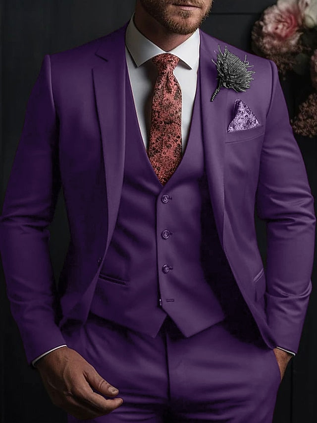 Three-Button Single Breasted Tailored Fit Wedding Suit For Men
