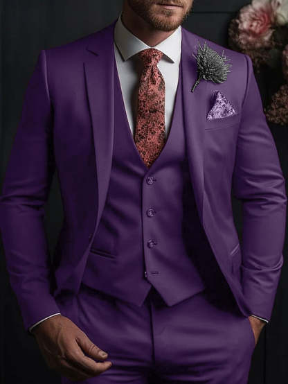 Three-Button Single Breasted Tailored Fit Wedding Suit For Men