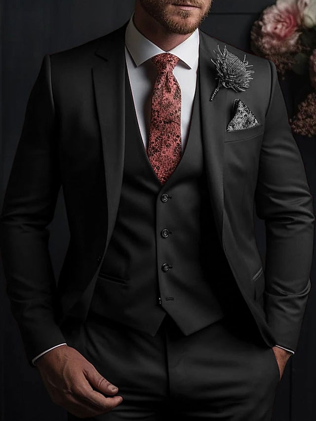 Three-Button Single Breasted Tailored Fit Wedding Suit For Men