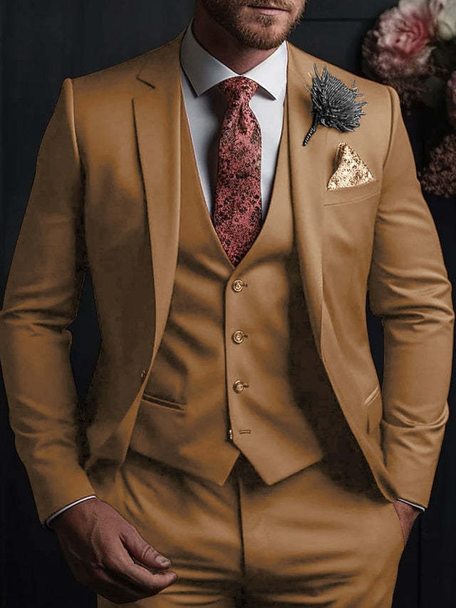 Three-Button Single Breasted Tailored Fit Wedding Suit For Men