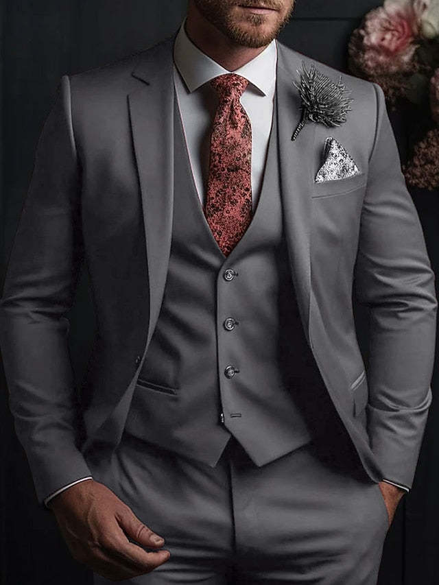 Three-Button Single Breasted Tailored Fit Wedding Suit For Men