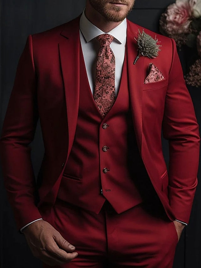 Three-Button Single Breasted Tailored Fit Wedding Suit For Men