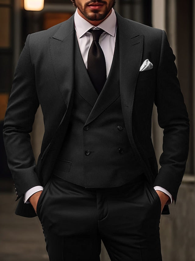 Men's Single Breasted Two-Button Tailored Fit 3-Piece Wedding Suit
