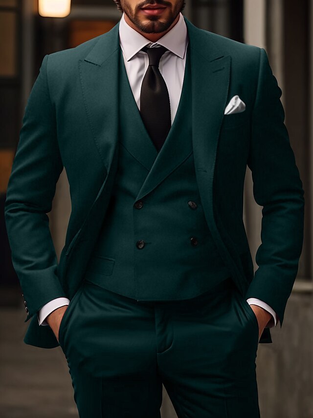Men's Single Breasted Two-Button Tailored Fit 3-Piece Wedding Suit