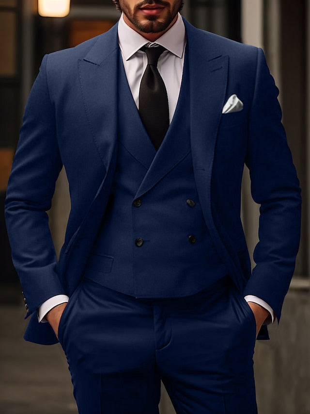 Men's Single Breasted Two-Button Tailored Fit 3-Piece Wedding Suit