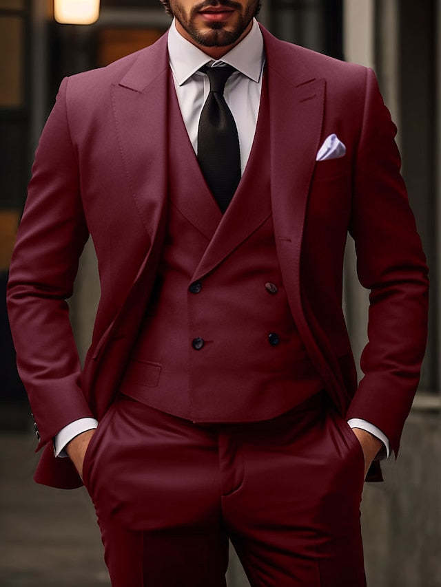 Men's Single Breasted Two-Button Tailored Fit 3-Piece Wedding Suit