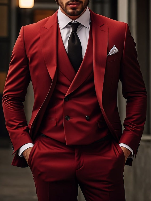 Men's Single Breasted Two-Button Tailored Fit 3-Piece Wedding Suit