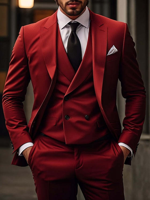 Men's Single Breasted Two-Button Tailored Fit 3-Piece Wedding Suit