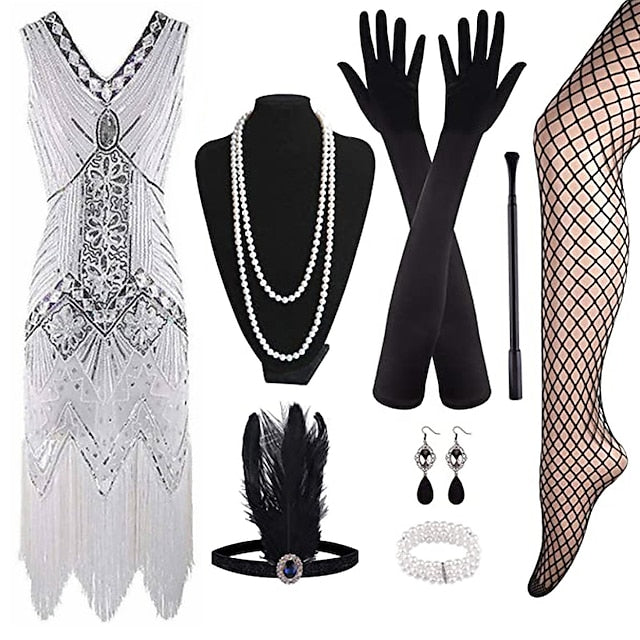 Vintage 1920s Gatsby Dress with V-Neck and Sequins in Sheath Style