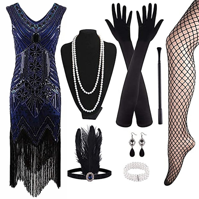 Vintage 1920s Gatsby Dress with V-Neck and Sequins in Sheath Style