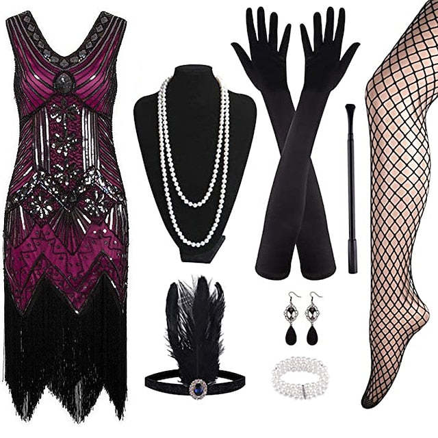 Vintage 1920s Gatsby Dress with V-Neck and Sequins in Sheath Style