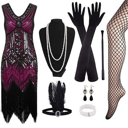 Vintage 1920s Gatsby Dress with V-Neck and Sequins in Sheath Style