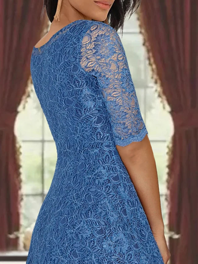 Princess A-Line Tea-Length Mother of the Bride Dress with Scoop Neck Half Sleeves Appliques and Jacket-BMbridal.UK