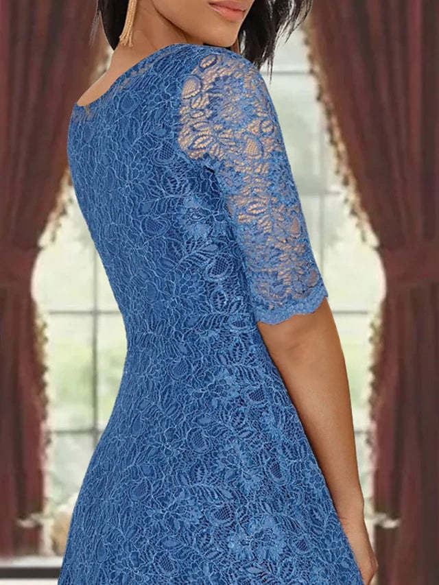 Princess A-Line Tea-Length Mother of the Bride Dress with Scoop Neck Half Sleeves Appliques and Jacket-BMbridal.UK