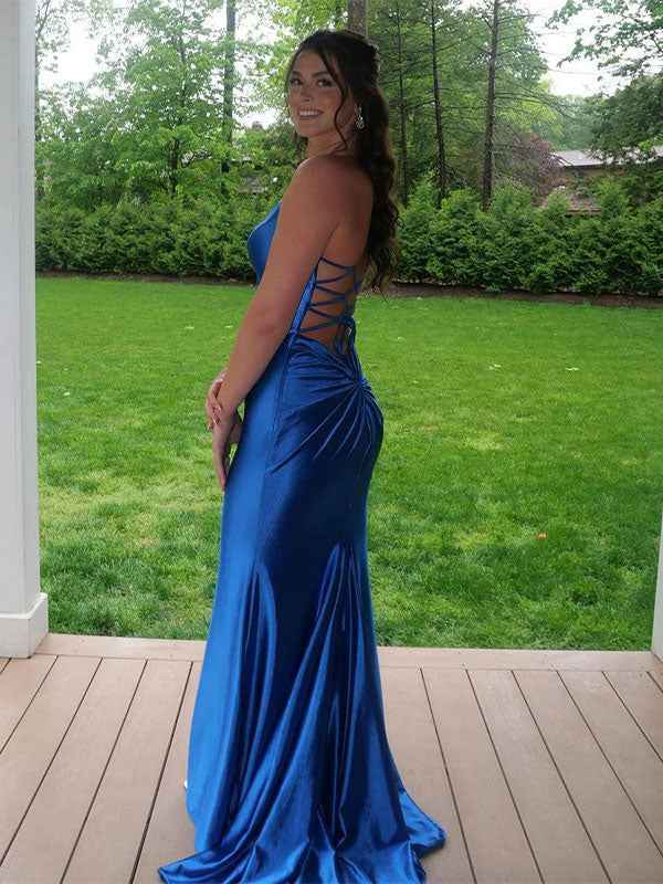 Pink Mermaid Sweetheart Spaghetti Strap Long Prom Dress