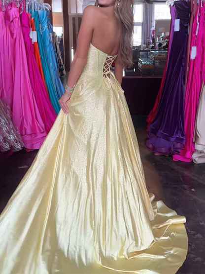 Royal Blue Sparkly Strapless A Line Corset Long Prom Dress