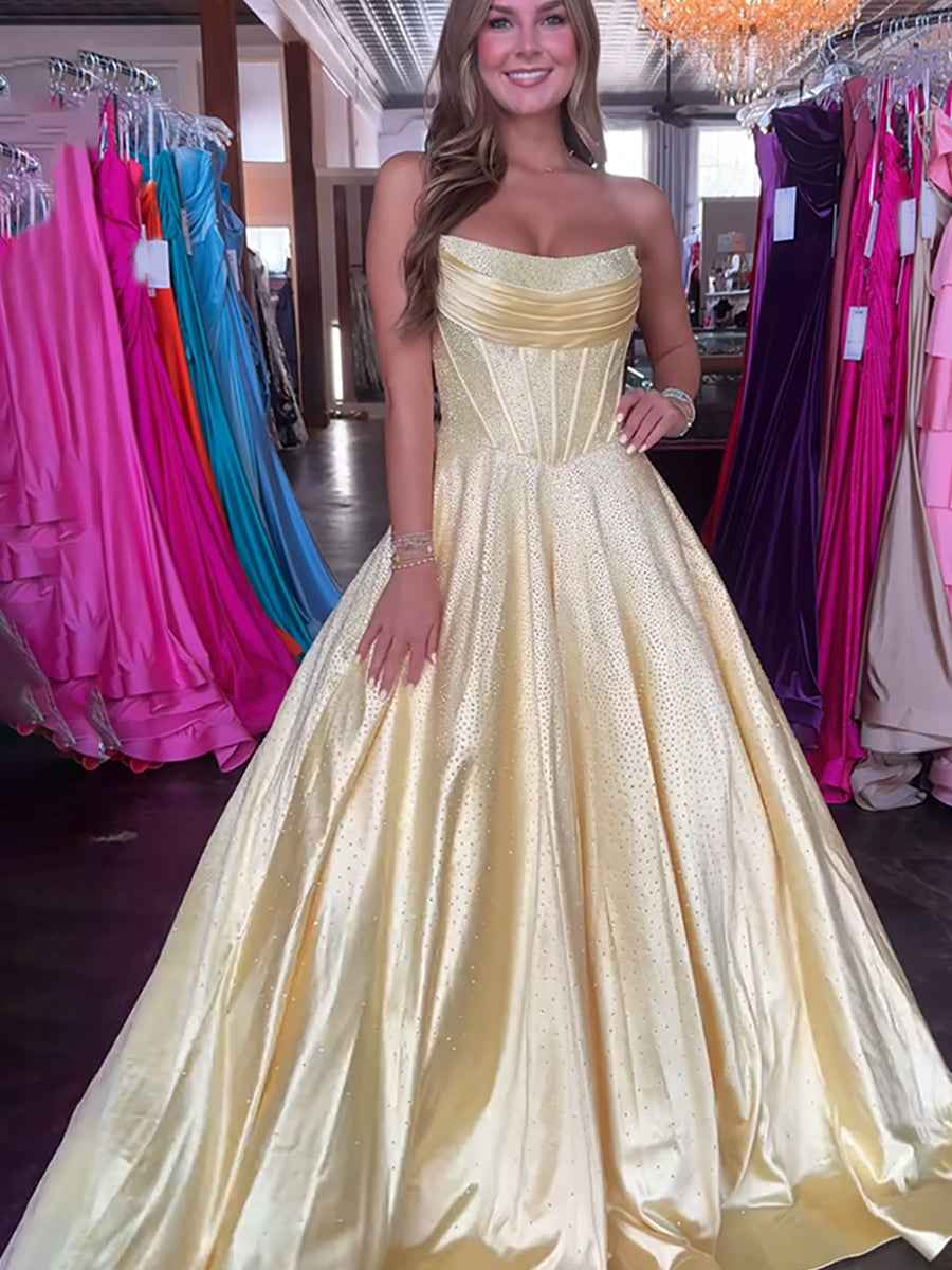 Royal Blue Sparkly Strapless A Line Corset Long Prom Dress