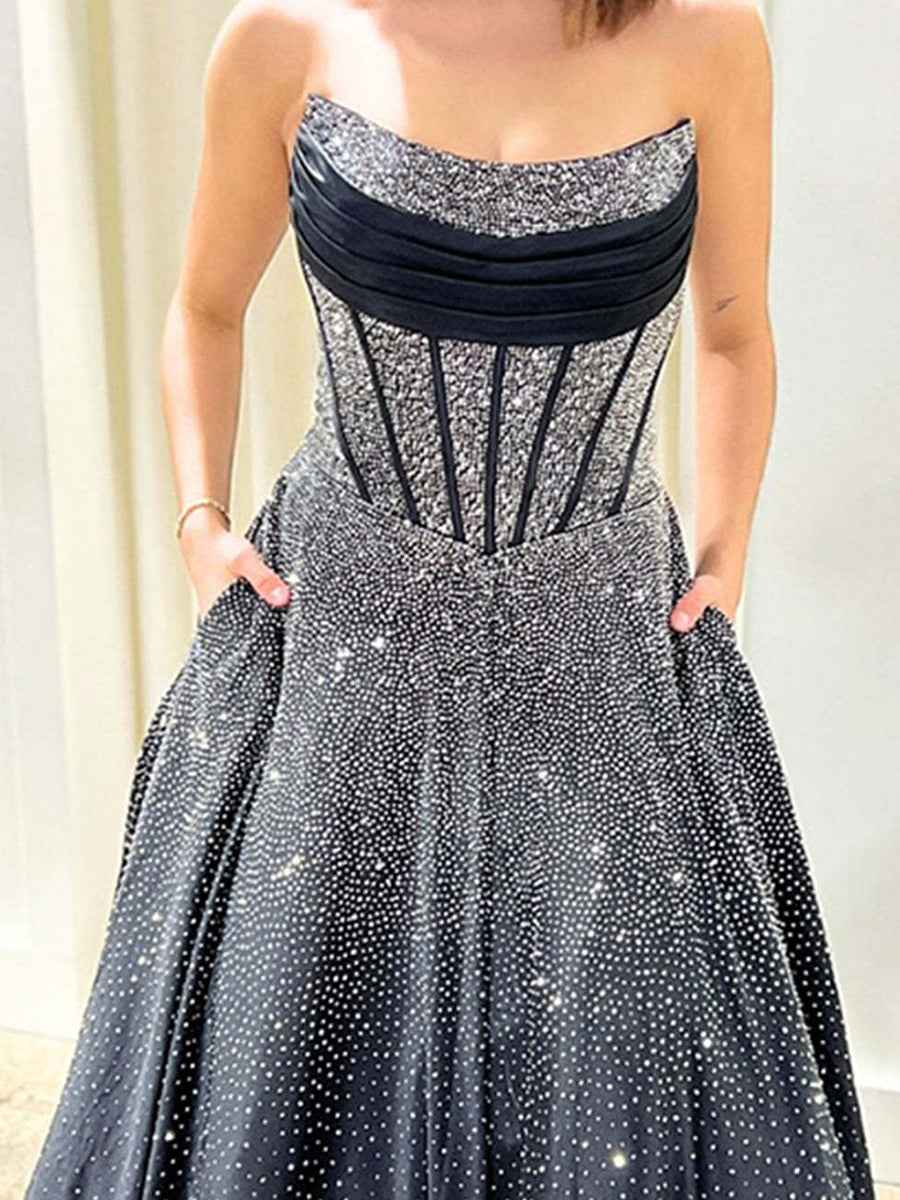 Royal Blue Sparkly Strapless A Line Corset Long Prom Dress