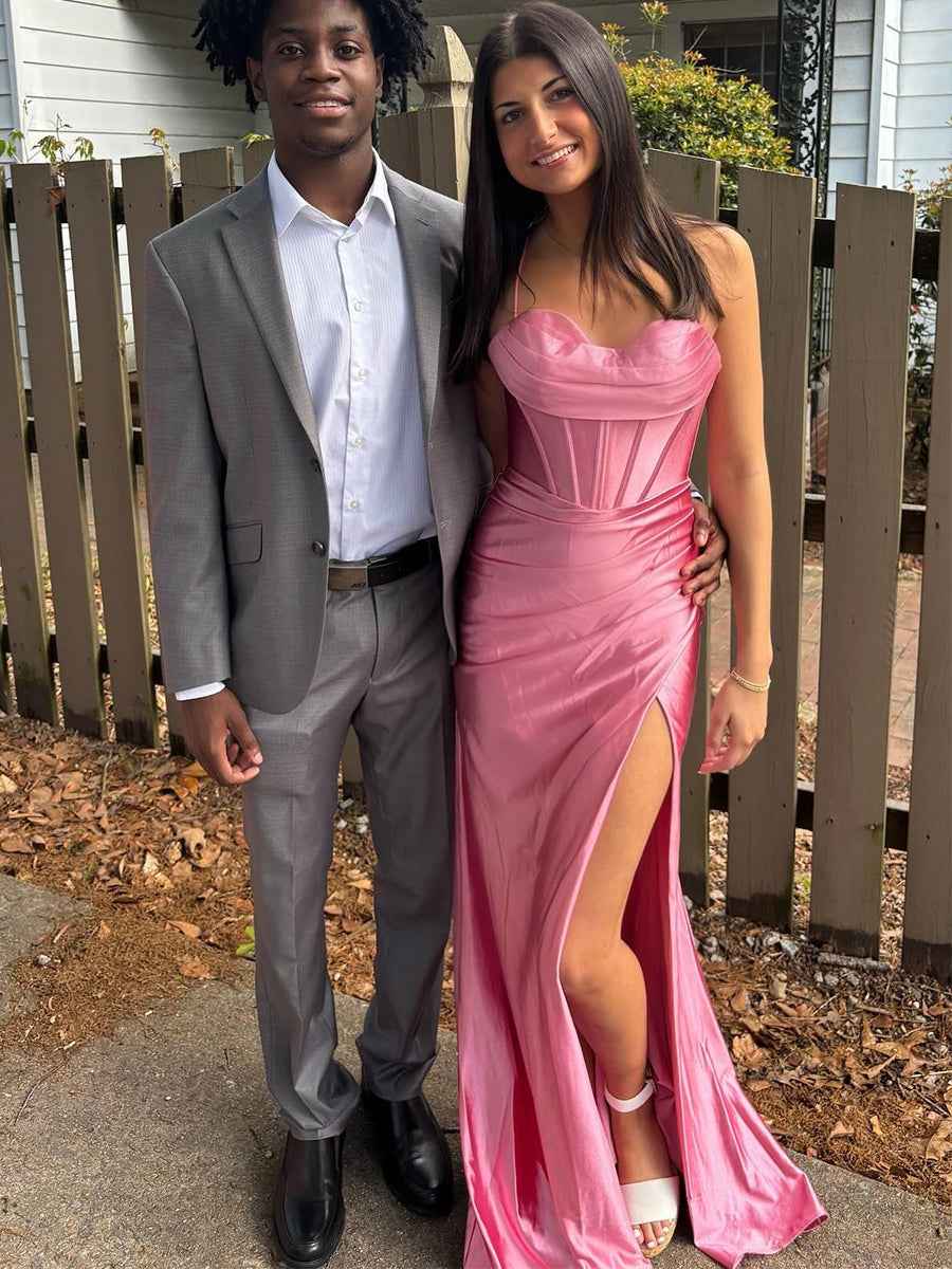 Royal Blue Strapless Cowl Neckline Corset Bodice Satin Prom Dress