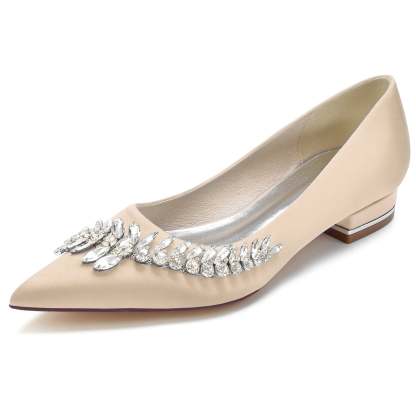 White Bridal Shoes for Women with Imitation Rhinestones and Pointed Toe