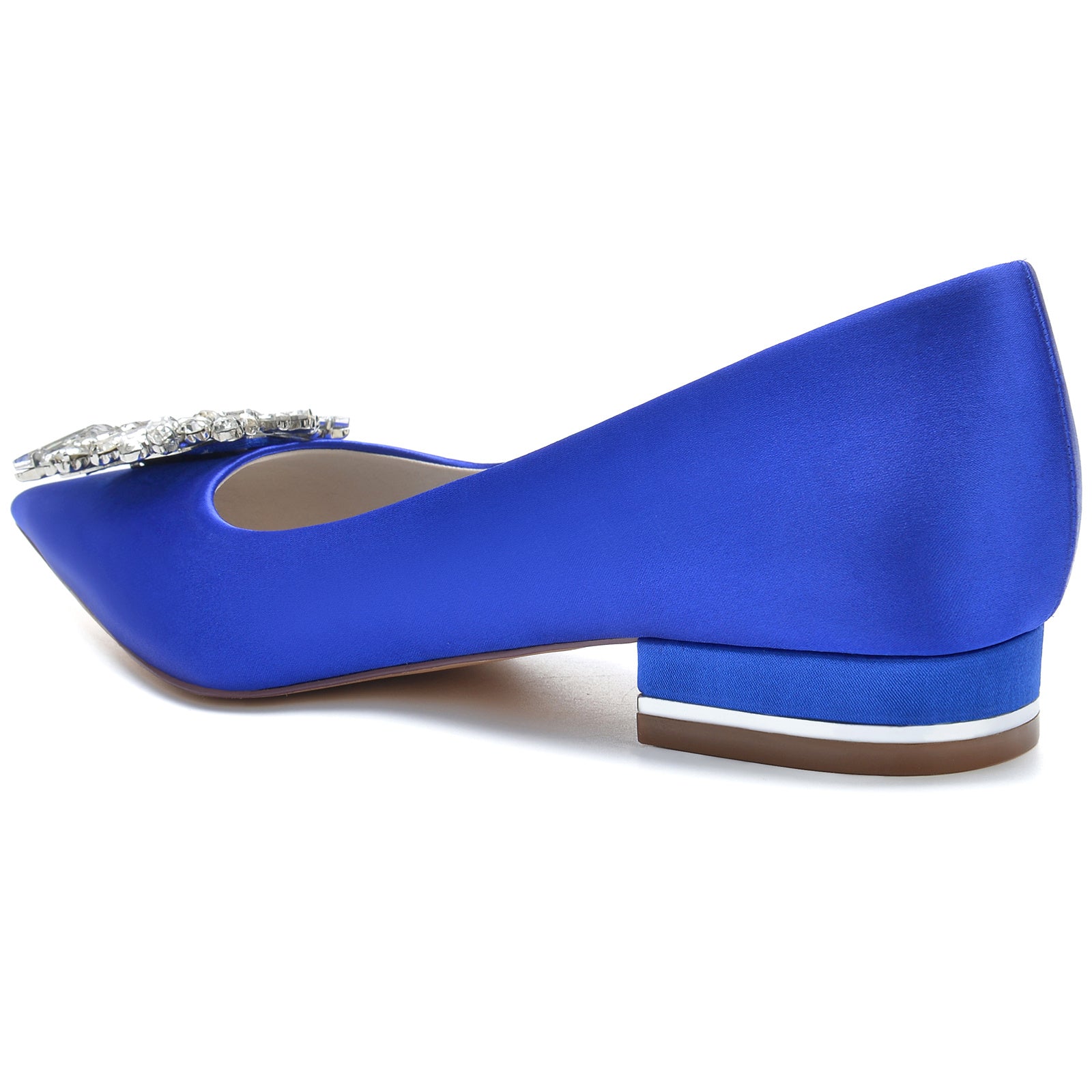 Bridal Shoes for Women with Square Rhinestone Low Pointed Toe in Silk Satin