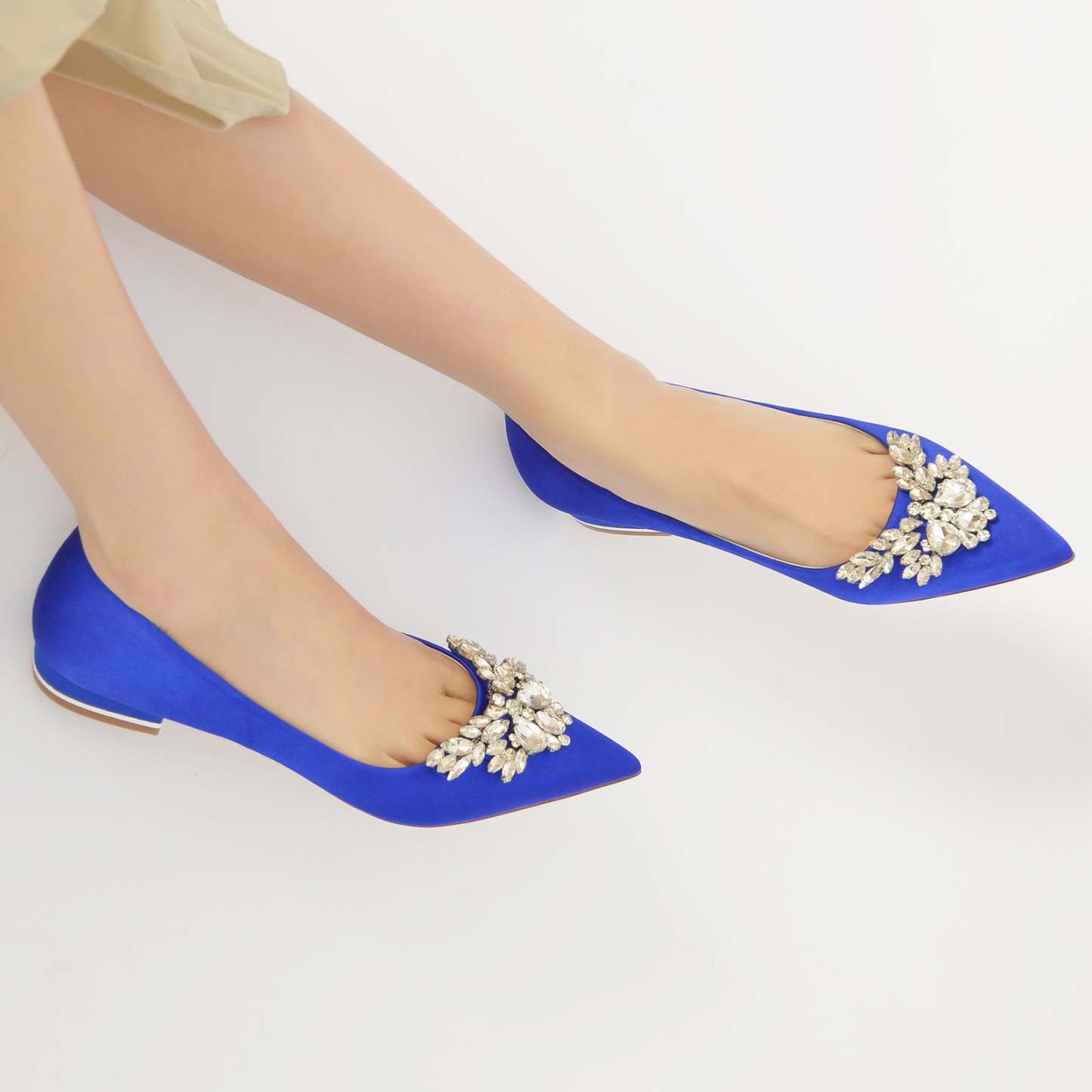 Bridal Shoes for Women: Minimalist Silk Satin Rhinestone Low Heel with Pointed Toe