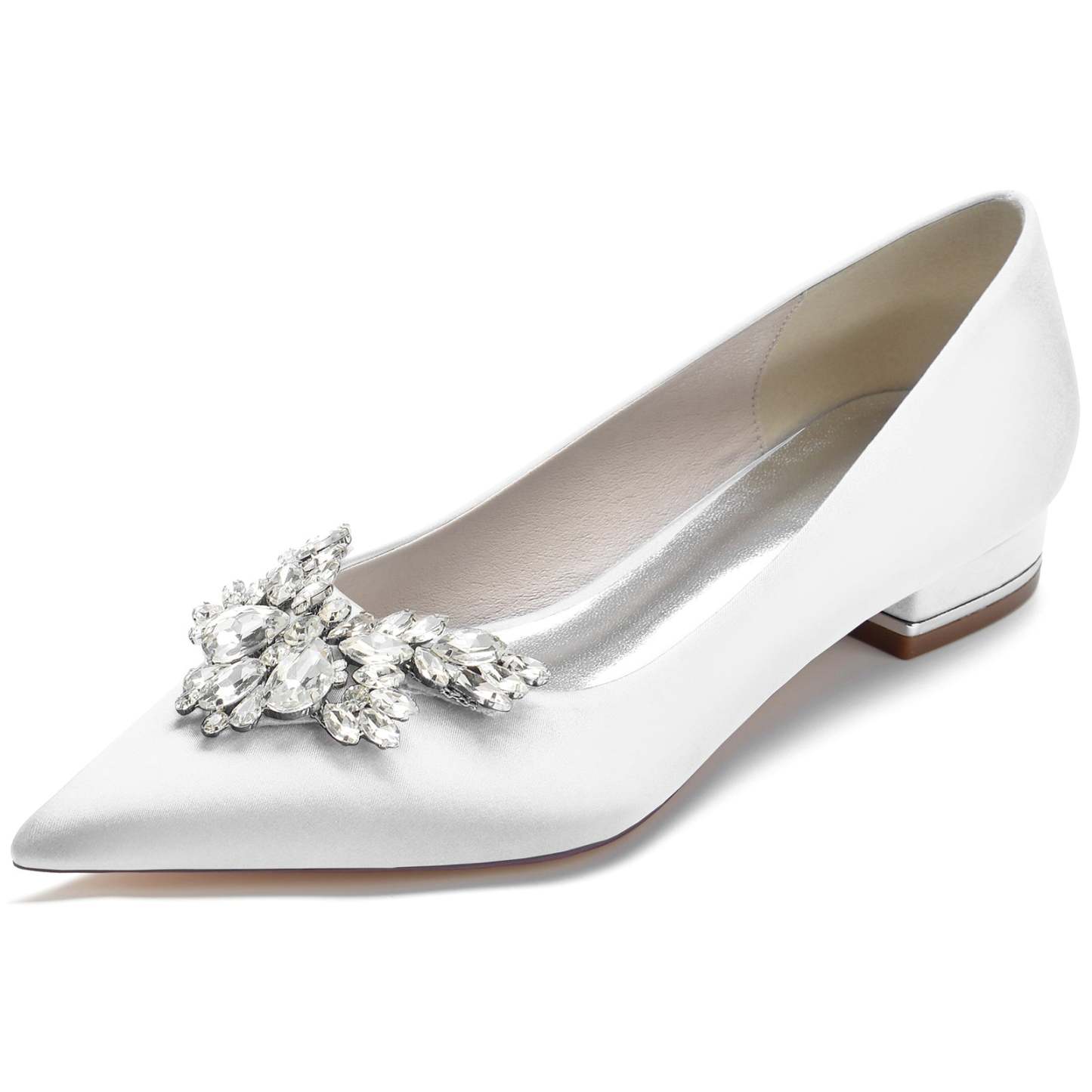 Bridal Shoes for Women: Minimalist Silk Satin Rhinestone Low Heel with Pointed Toe