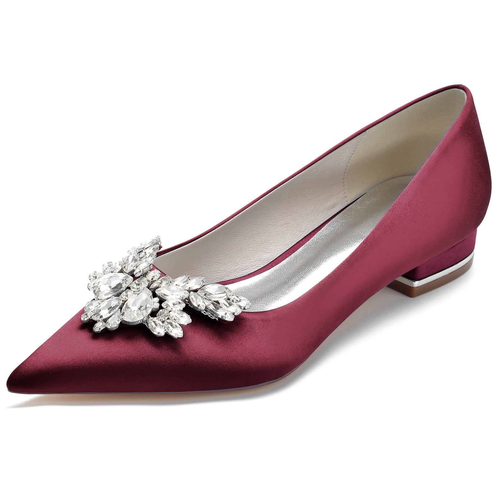 Bridal Shoes for Women: Minimalist Silk Satin Rhinestone Low Heel with Pointed Toe