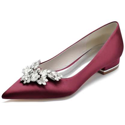 Bridal Shoes for Women: Minimalist Silk Satin Rhinestone Low Heel with Pointed Toe