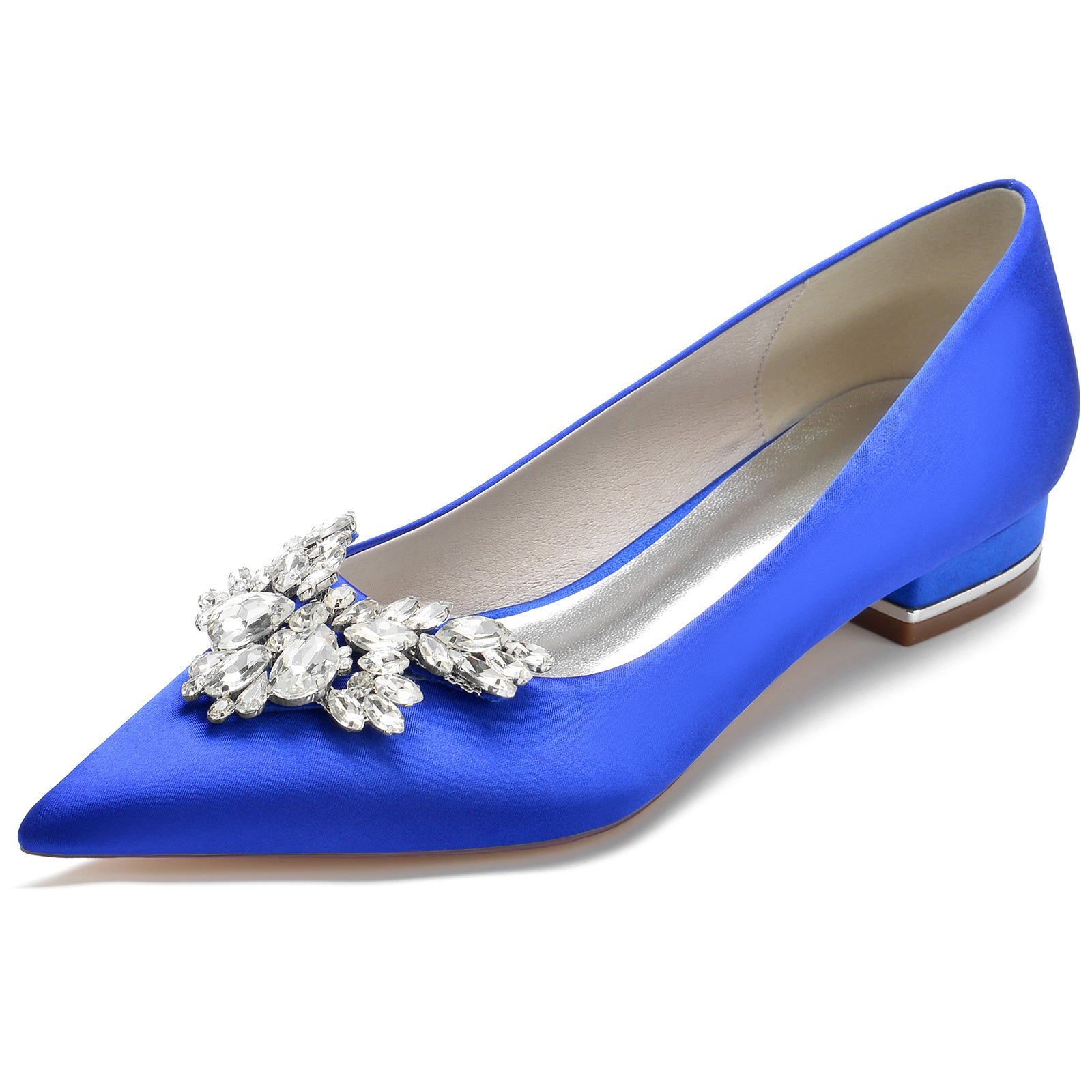 Bridal Shoes for Women: Minimalist Silk Satin Rhinestone Low Heel with Pointed Toe