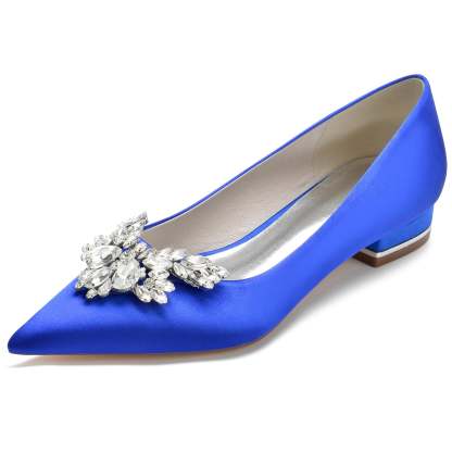 Bridal Shoes for Women: Minimalist Silk Satin Rhinestone Low Heel with Pointed Toe