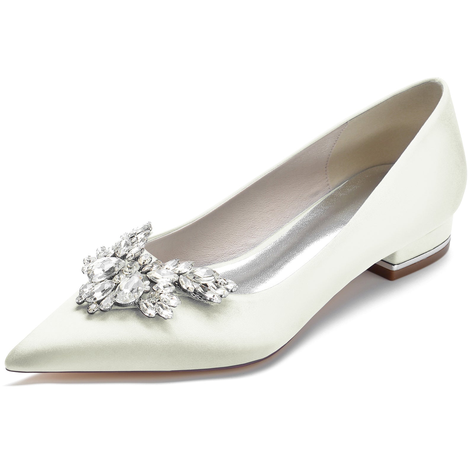 Bridal Shoes for Women: Minimalist Silk Satin Rhinestone Low Heel with Pointed Toe