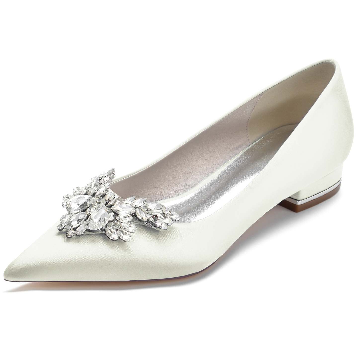Bridal Shoes for Women: Minimalist Silk Satin Rhinestone Low Heel with Pointed Toe