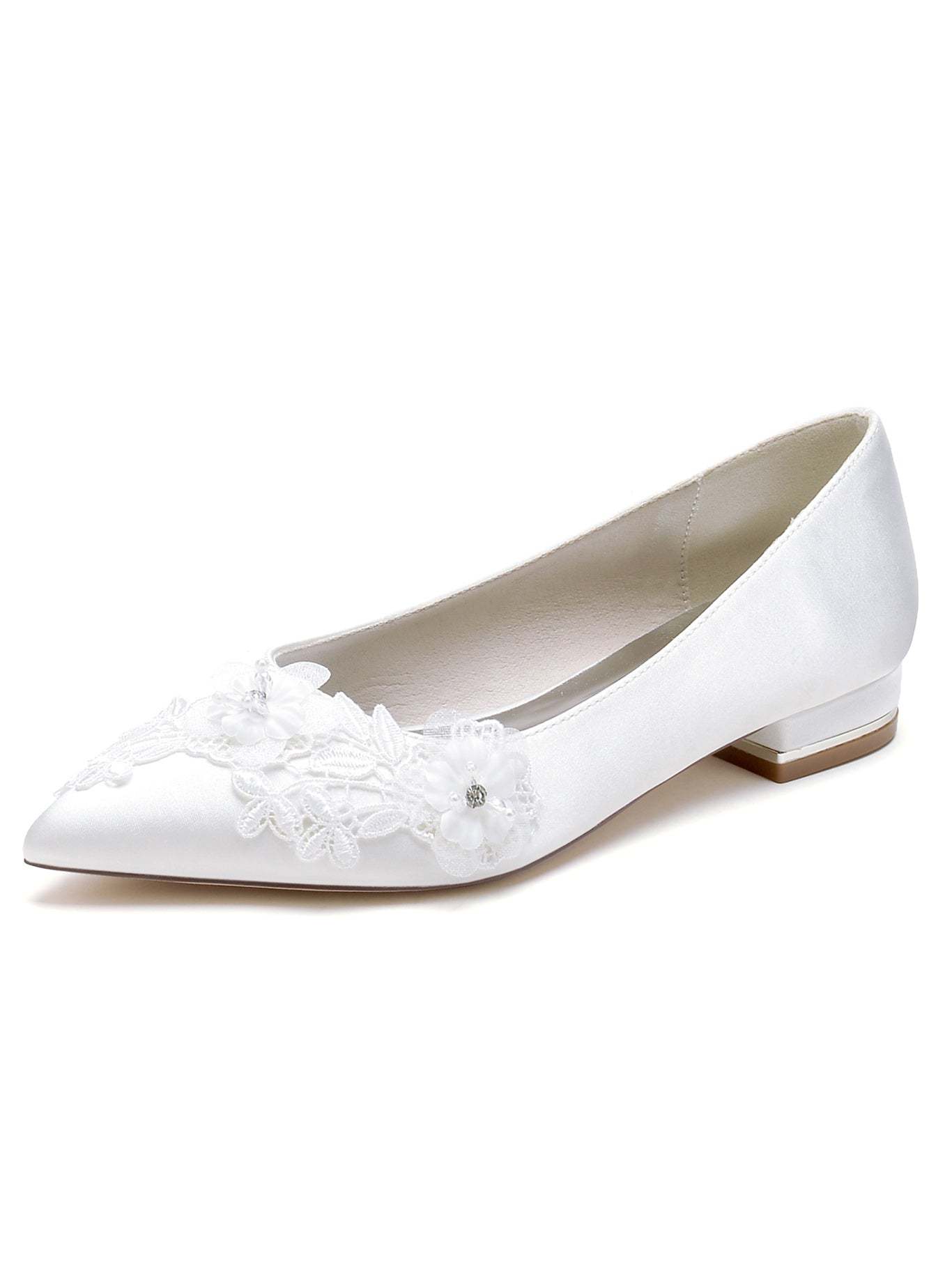 Bridal Shoes for Women with Floral Design Pointed Toe and Flat Heel