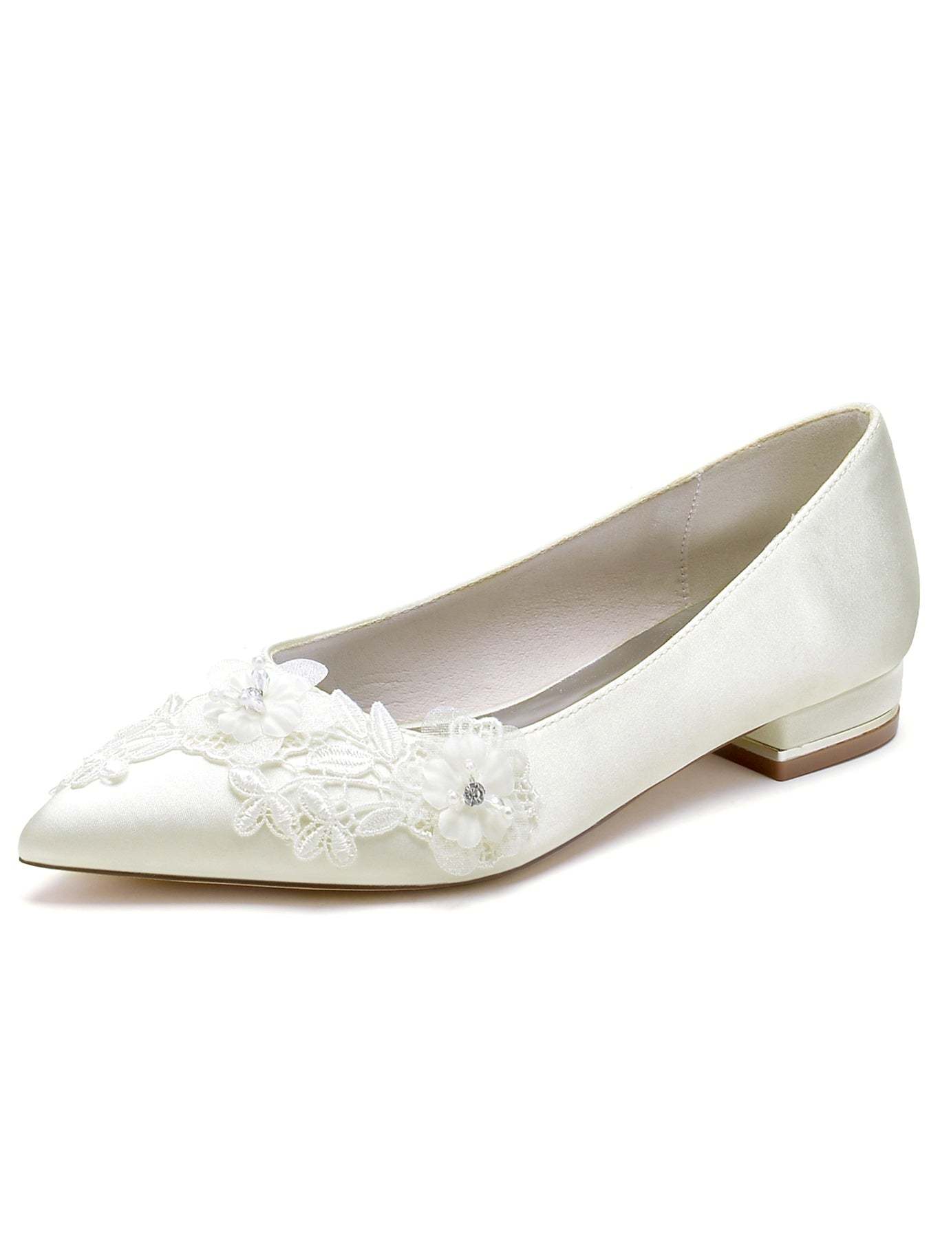 Bridal Shoes for Women with Floral Design Pointed Toe and Flat Heel