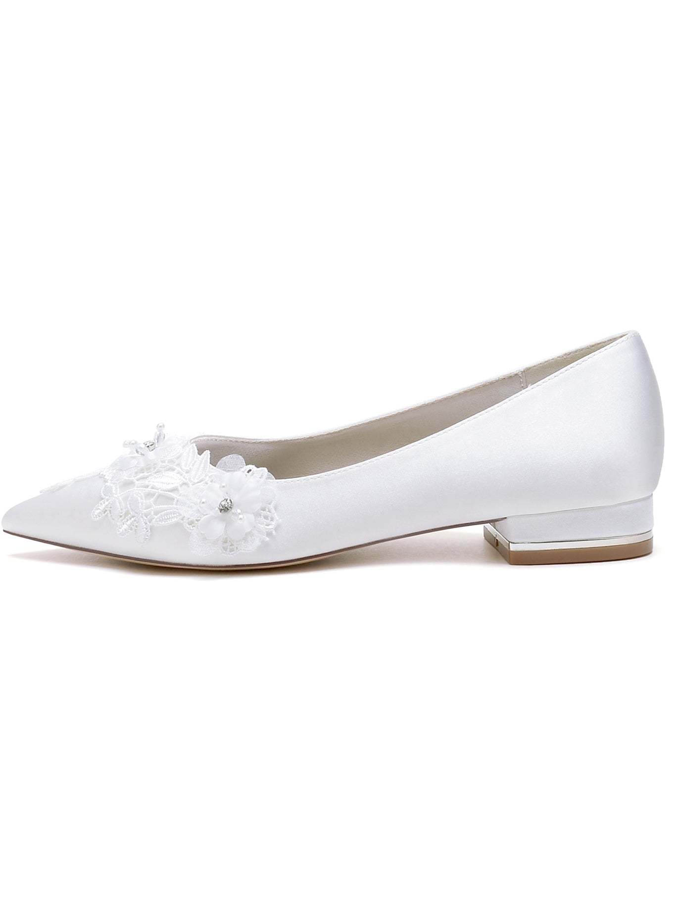 Bridal Shoes for Women with Floral Design Pointed Toe and Flat Heel