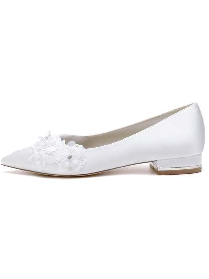 Bridal Shoes for Women with Floral Design Pointed Toe and Flat Heel
