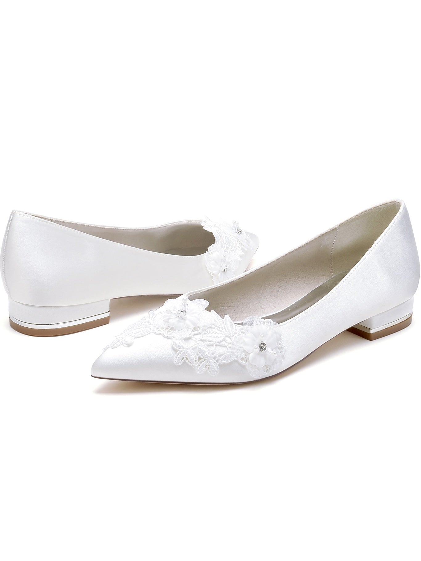 Bridal Shoes for Women with Floral Design Pointed Toe and Flat Heel