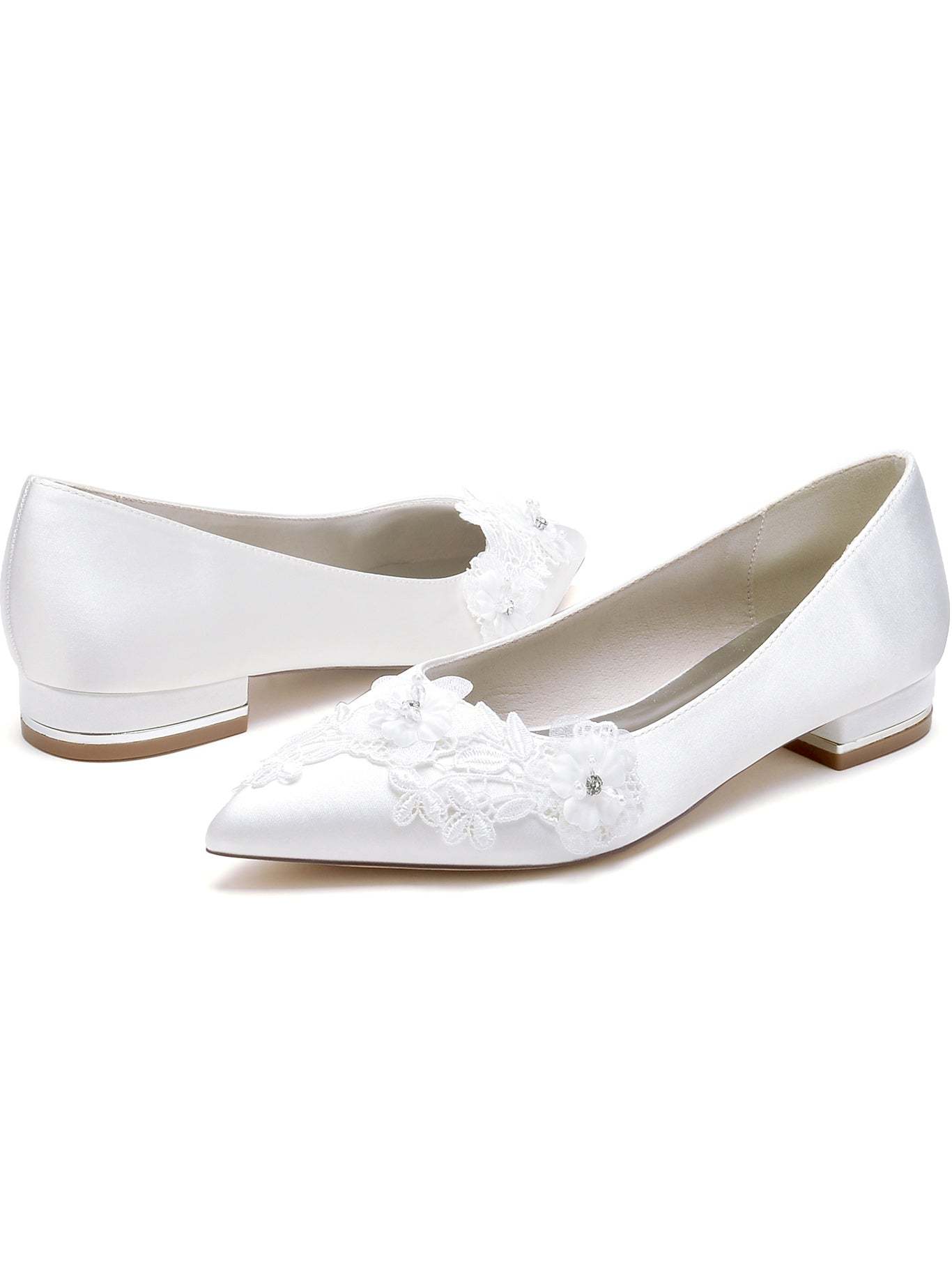Bridal Shoes for Women with Floral Design Pointed Toe and Flat Heel