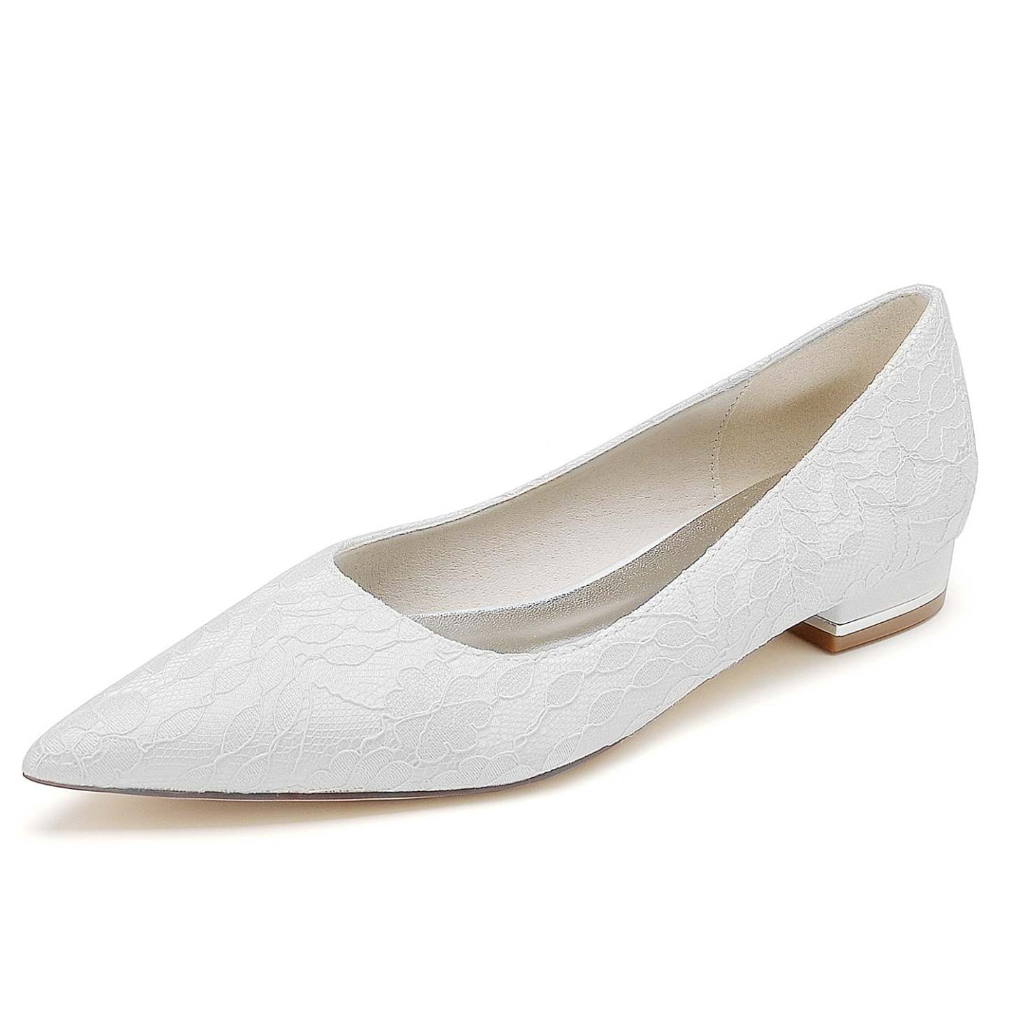 Elegant Low-Heel Bridal Shoes with Delicate Lace and Pointed Toe for Women