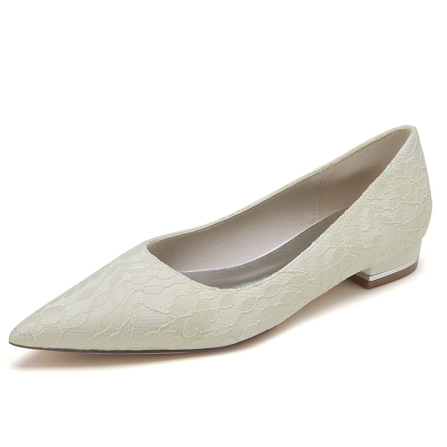 Elegant Low-Heel Bridal Shoes with Delicate Lace and Pointed Toe for Women