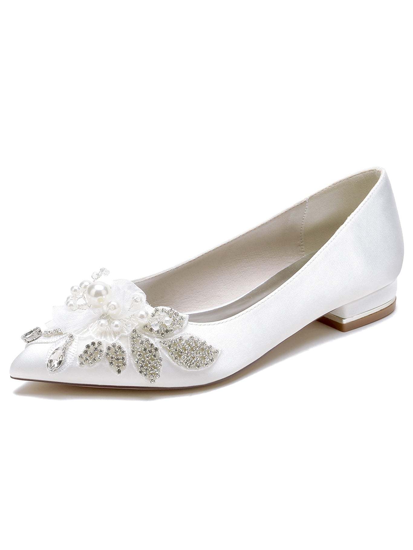 Bridal Shoes for Women with Rhinestones Open Toe and Flat Heel