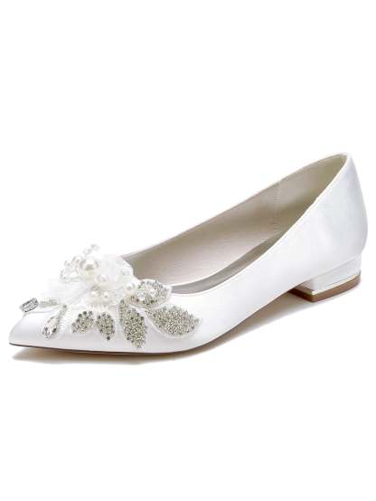Bridal Shoes for Women with Rhinestones Open Toe and Flat Heel
