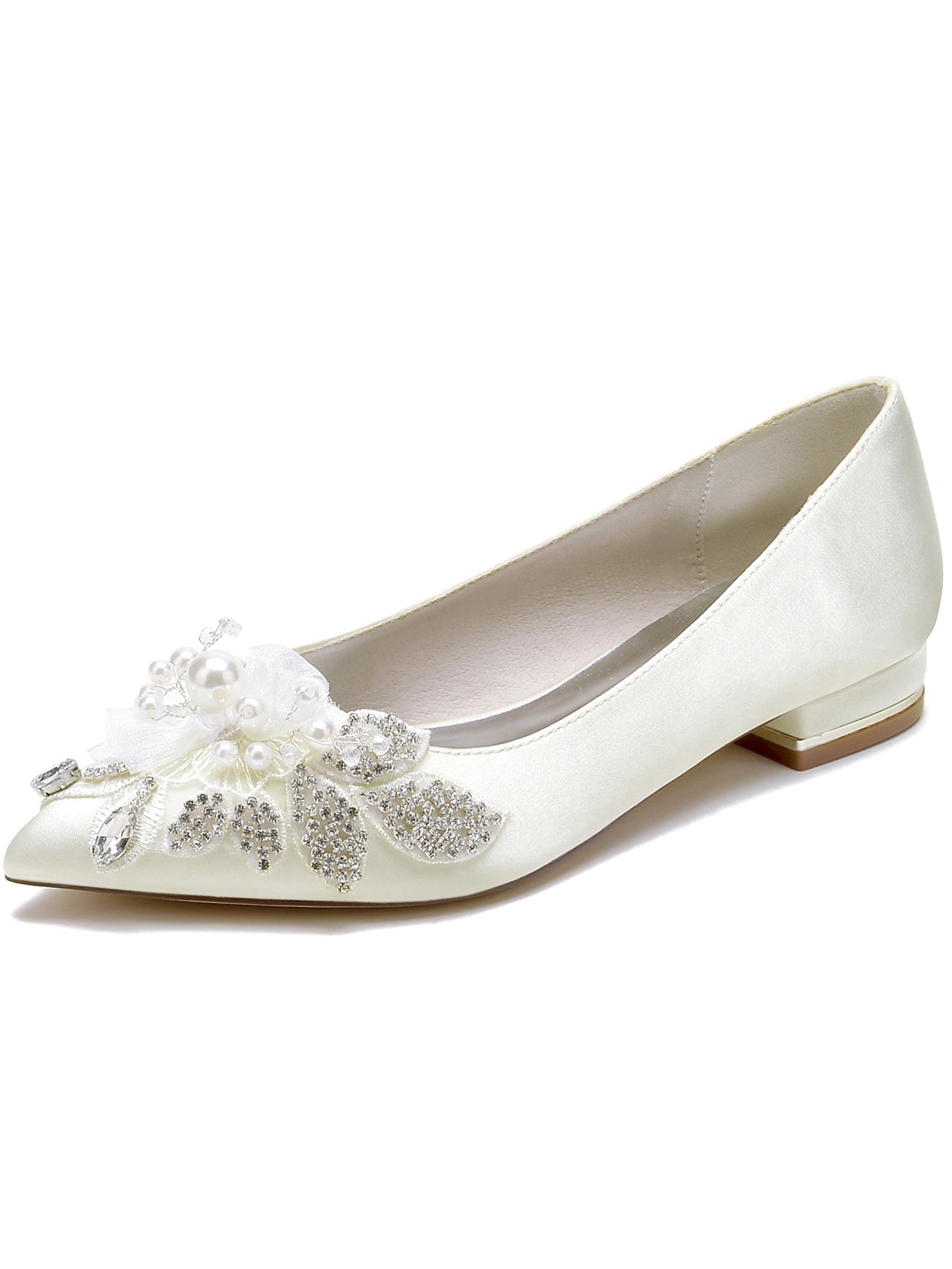 Bridal Shoes for Women with Rhinestones Open Toe and Flat Heel