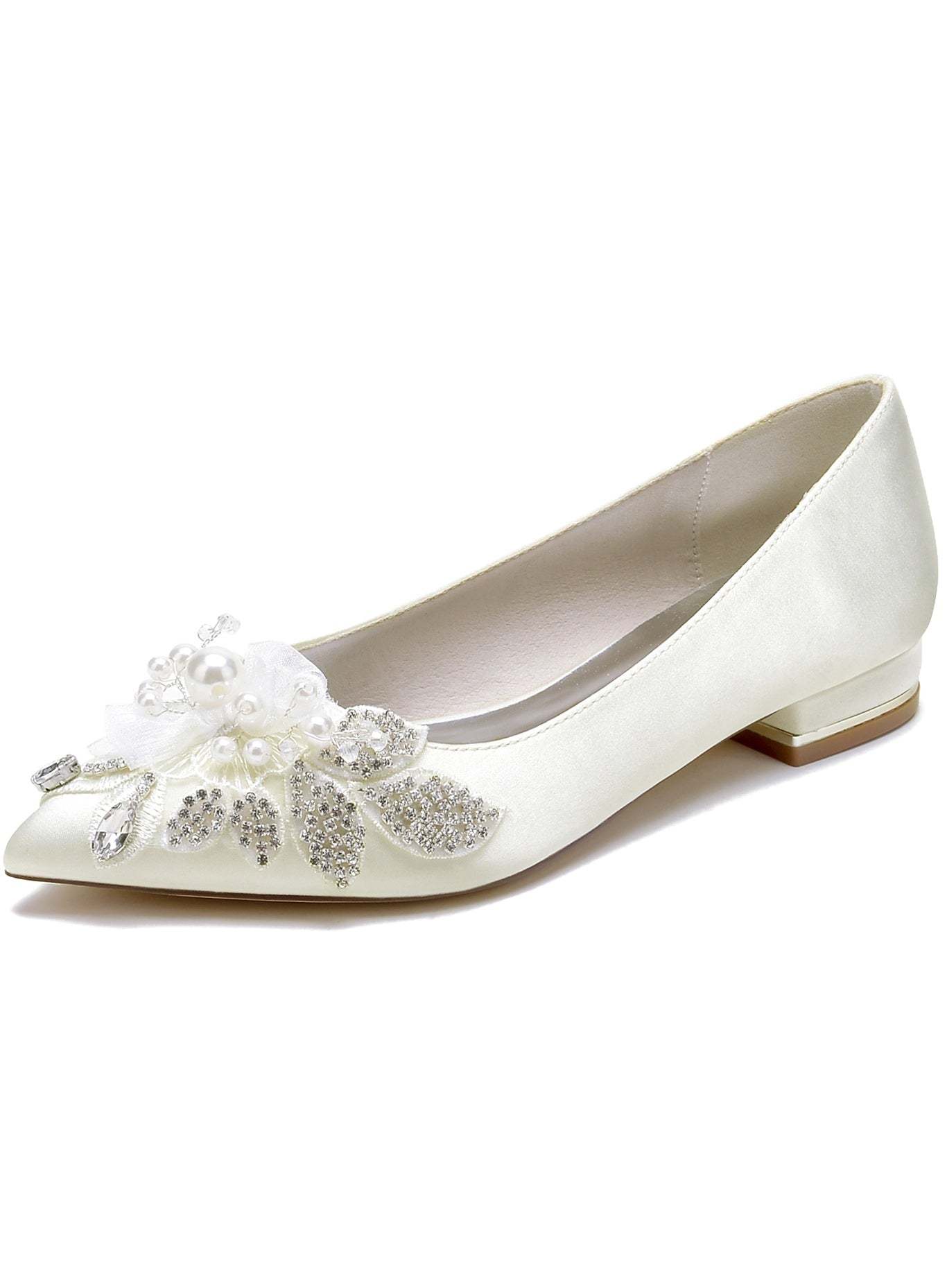 Bridal Shoes for Women with Rhinestones Open Toe and Flat Heel