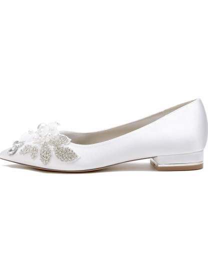 Bridal Shoes for Women with Rhinestones Open Toe and Flat Heel