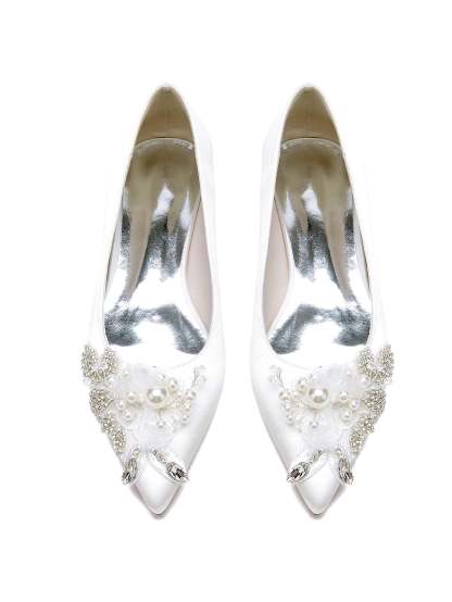 Bridal Shoes for Women with Rhinestones Open Toe and Flat Heel